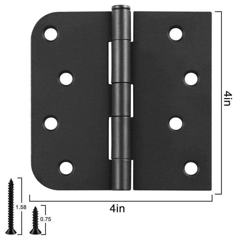 TDCHINGES 3 Pack Black Door Hinges 4 Inch Interior Hinges Matte Black Door Hinges 4 Inch Square Rounded 5/8"" Radius Corner Hinges for Doors Reversible Full Mortise Combination 4 inch Door Hardware - Image 3